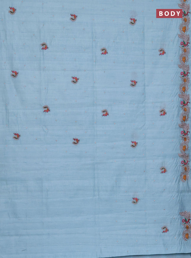 Semi raw silk saree pastel blue with embroidery work buttas and annam design embroidery border