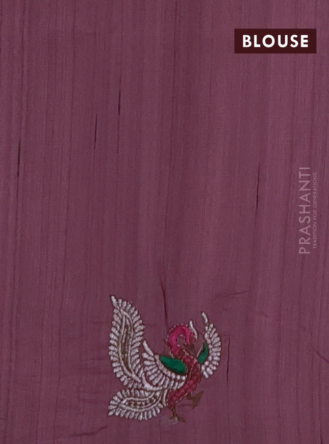 Semi raw silk saree pastel maroon with embroidery work buttas and annam design embroidery border