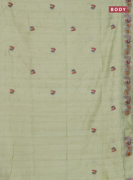 Semi raw silk saree mild pista green with embroidery work buttas and annam design embroidery border
