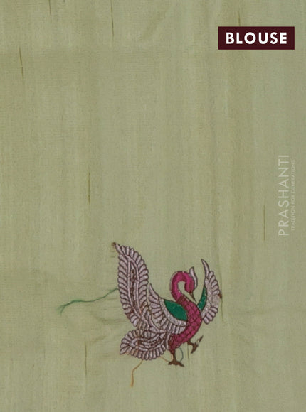 Semi raw silk saree mild pista green with embroidery work buttas and annam design embroidery border