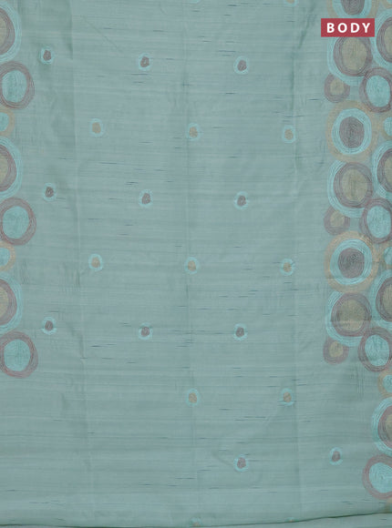 Semi raw silk saree pastel green with embroidery work buttas and geometric design embroidery border