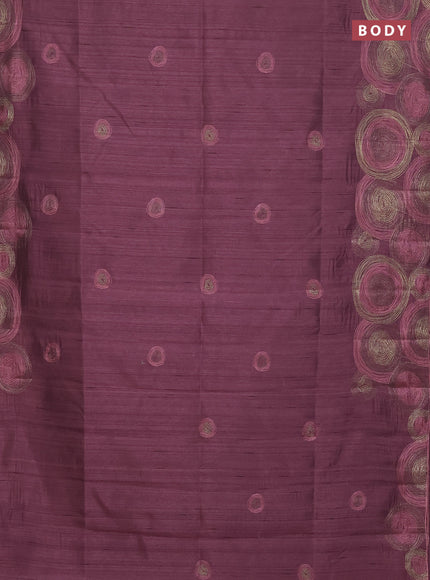 Semi raw silk saree pastel maroon with embroidery work buttas and geometric design embroidery border