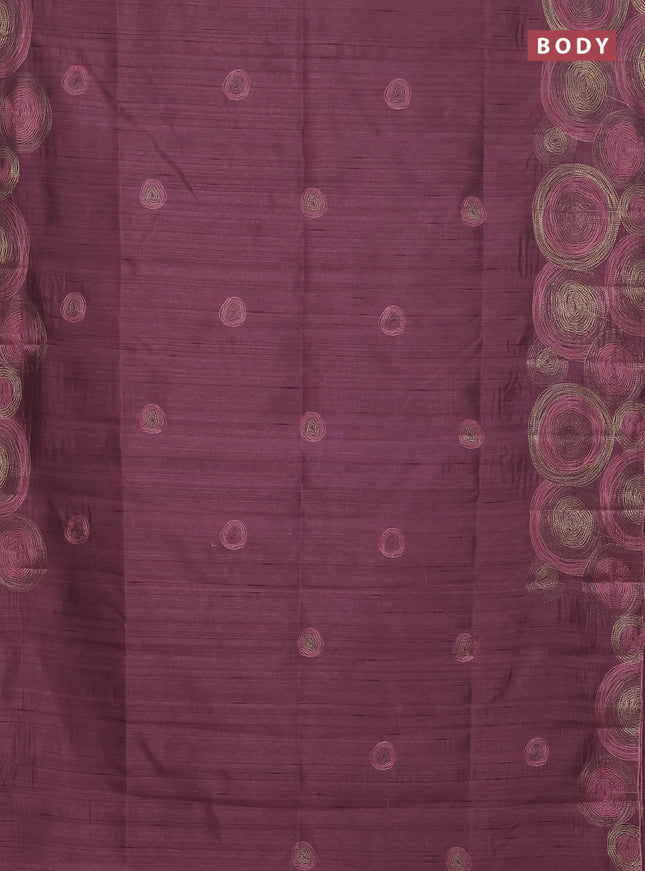 Semi raw silk saree pastel maroon with embroidery work buttas and geometric design embroidery border