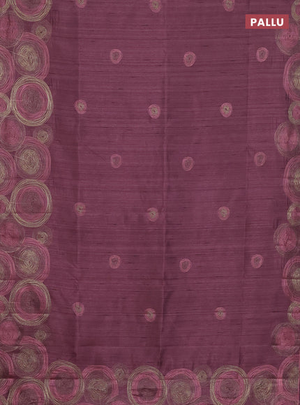 Semi raw silk saree pastel maroon with embroidery work buttas and geometric design embroidery border