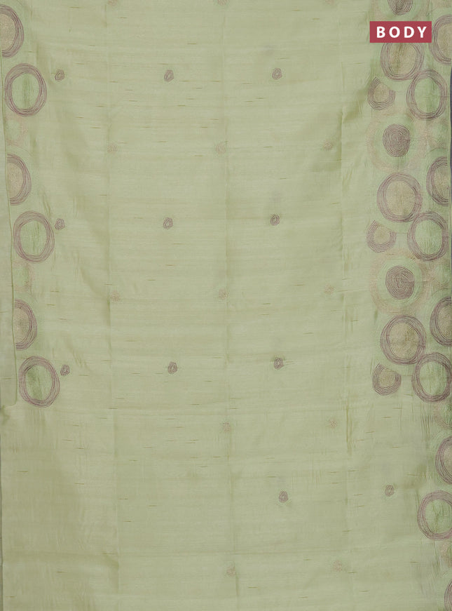 Semi raw silk saree mild pista green with embroidery work buttas and geometric design embroidery border