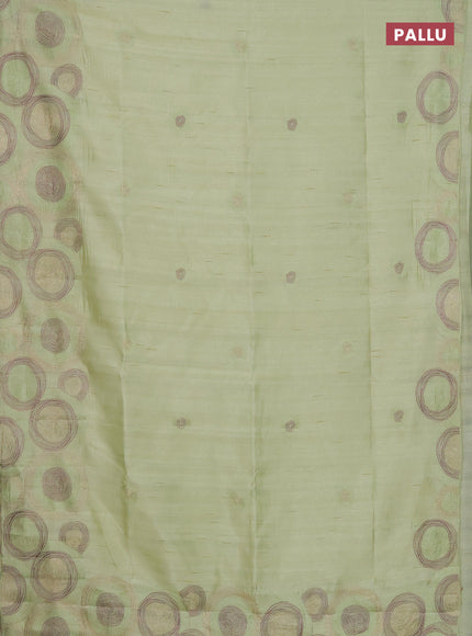 Semi raw silk saree mild pista green with embroidery work buttas and geometric design embroidery border