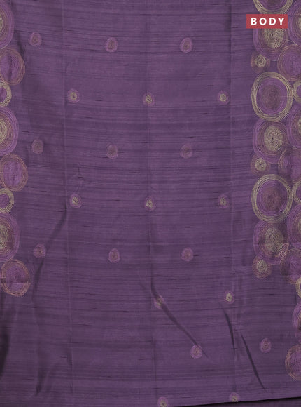 Semi raw silk saree pastel purple with embroidery work buttas and geometric design embroidery border