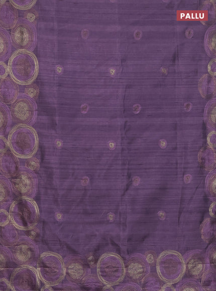Semi raw silk saree pastel purple with embroidery work buttas and geometric design embroidery border