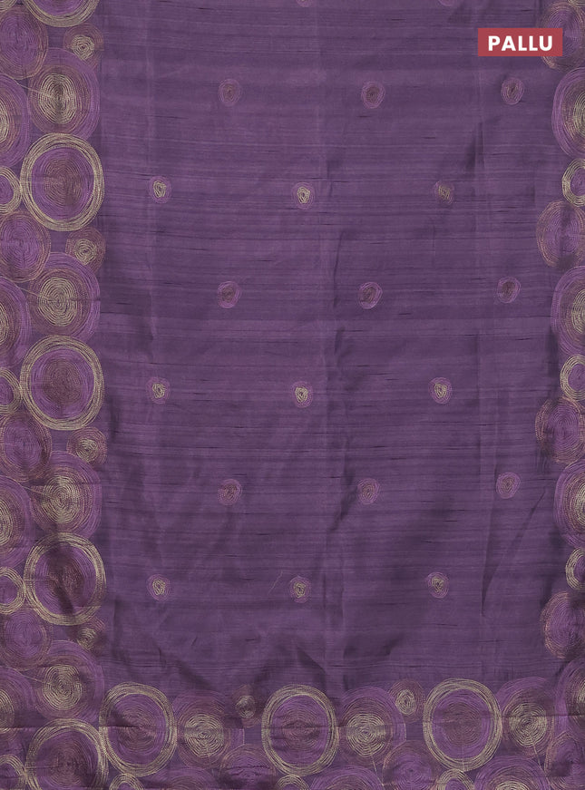Semi raw silk saree pastel purple with embroidery work buttas and geometric design embroidery border