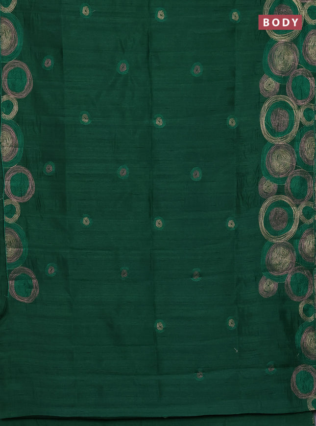 Semi raw silk saree green with embroidery work buttas and geometric design embroidery border