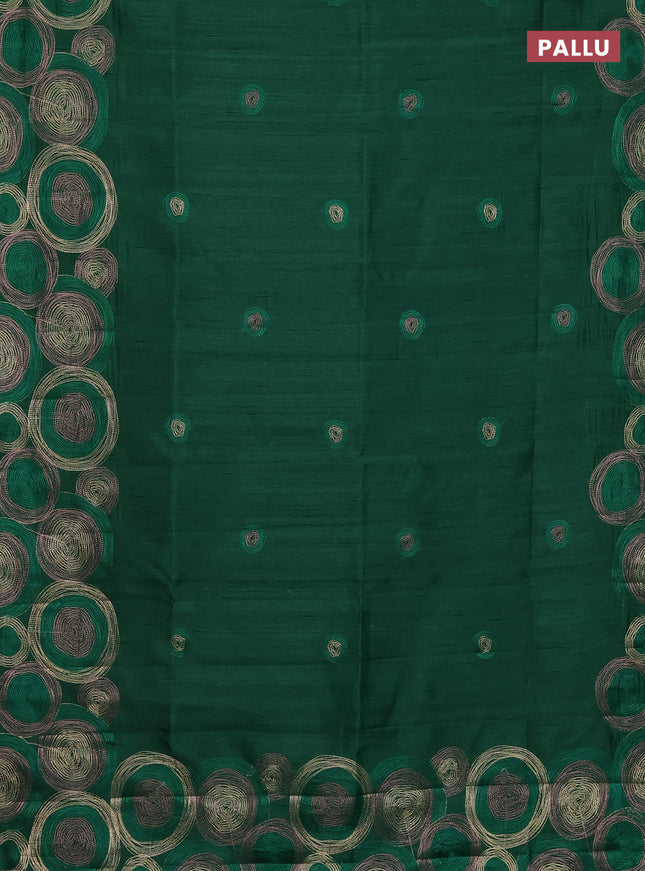 Semi raw silk saree green with embroidery work buttas and geometric design embroidery border