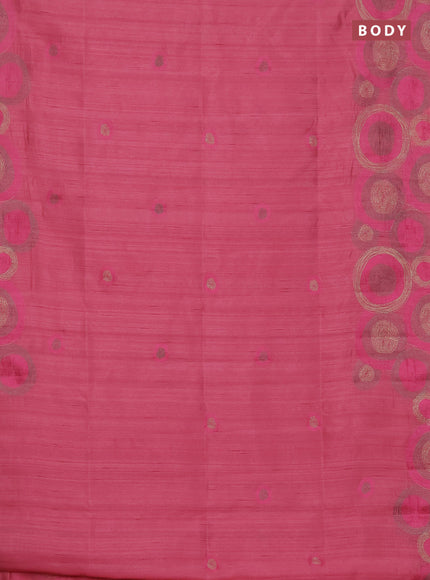 Semi raw silk saree pink with embroidery work buttas and geometric design embroidery border