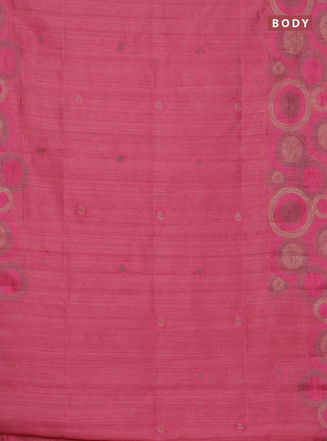 Semi raw silk saree pink with embroidery work buttas and geometric design embroidery border