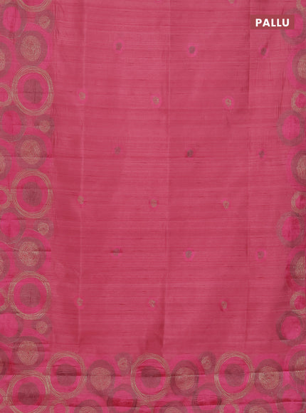 Semi raw silk saree pink with embroidery work buttas and geometric design embroidery border
