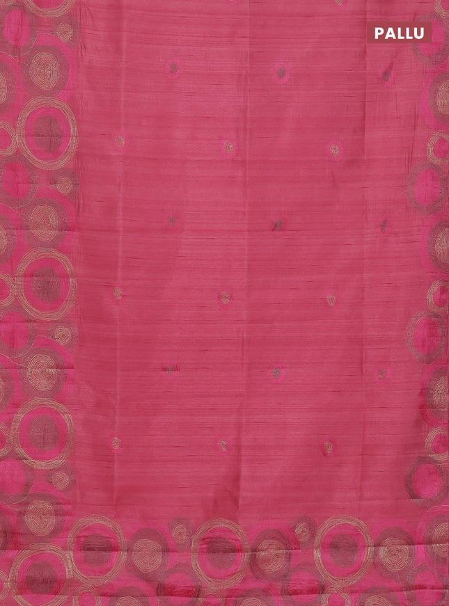 Semi raw silk saree pink with embroidery work buttas and geometric design embroidery border