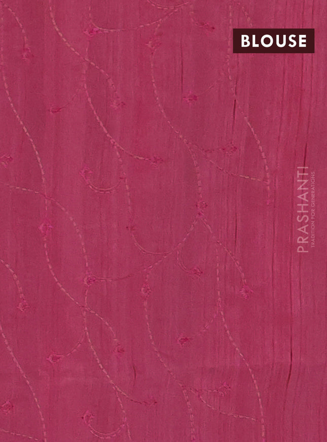 Semi raw silk saree pink with embroidery work buttas and geometric design embroidery border