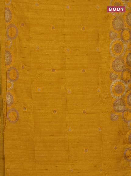 Semi raw silk saree mustard yellow with embroidery work buttas and geometric design embroidery border