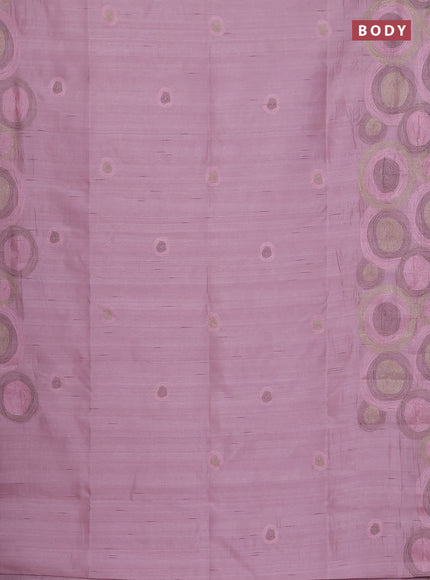 Semi raw silk saree pastel pink with embroidery work buttas and geometric design embroidery border