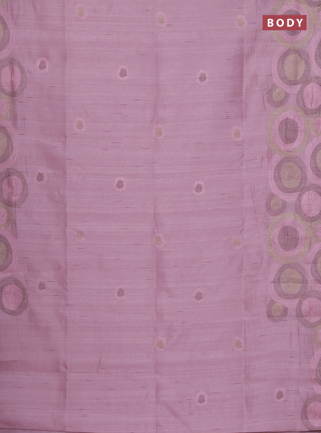 Semi raw silk saree pastel pink with embroidery work buttas and geometric design embroidery border