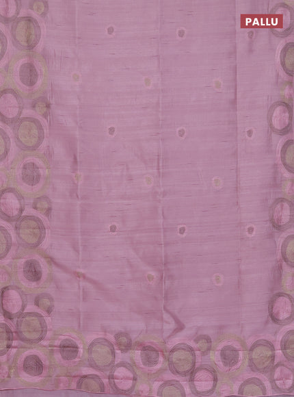 Semi raw silk saree pastel pink with embroidery work buttas and geometric design embroidery border