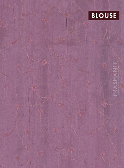 Semi raw silk saree pastel pink with embroidery work buttas and geometric design embroidery border