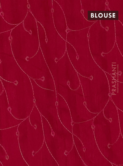 Semi raw silk saree dark pink with embroidery work buttas and geometric design embroidery border
