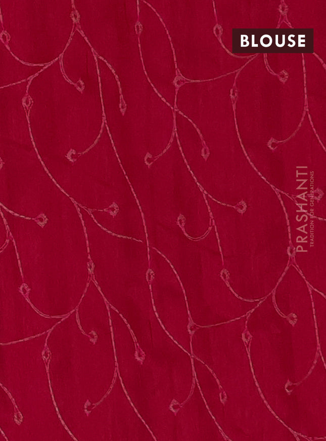 Semi raw silk saree dark pink with embroidery work buttas and geometric design embroidery border