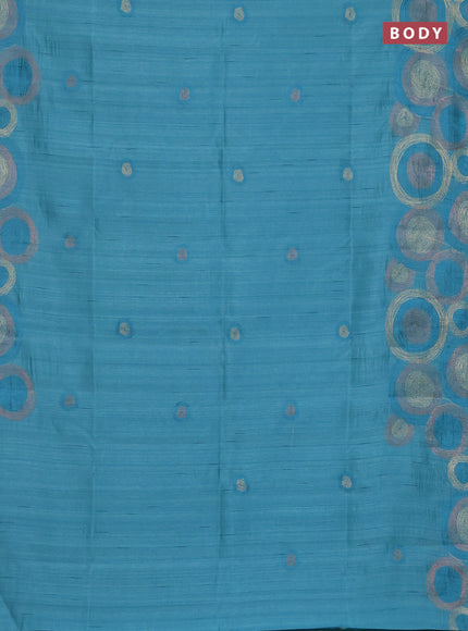 Semi raw silk saree teal green shade with embroidery work buttas and geometric design embroidery border