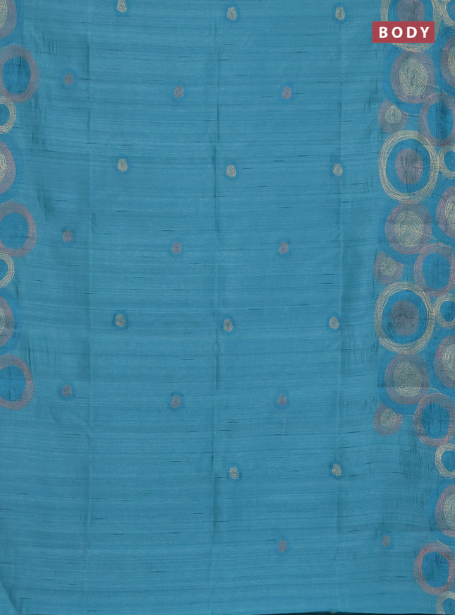Semi raw silk saree teal green shade with embroidery work buttas and geometric design embroidery border