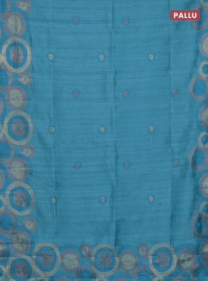 Semi raw silk saree teal green shade with embroidery work buttas and geometric design embroidery border