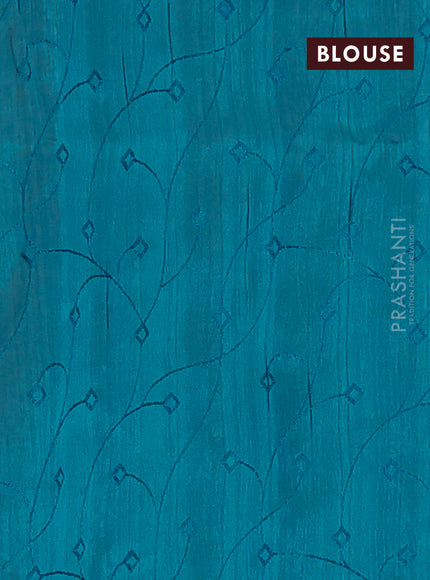 Semi raw silk saree teal green shade with embroidery work buttas and geometric design embroidery border