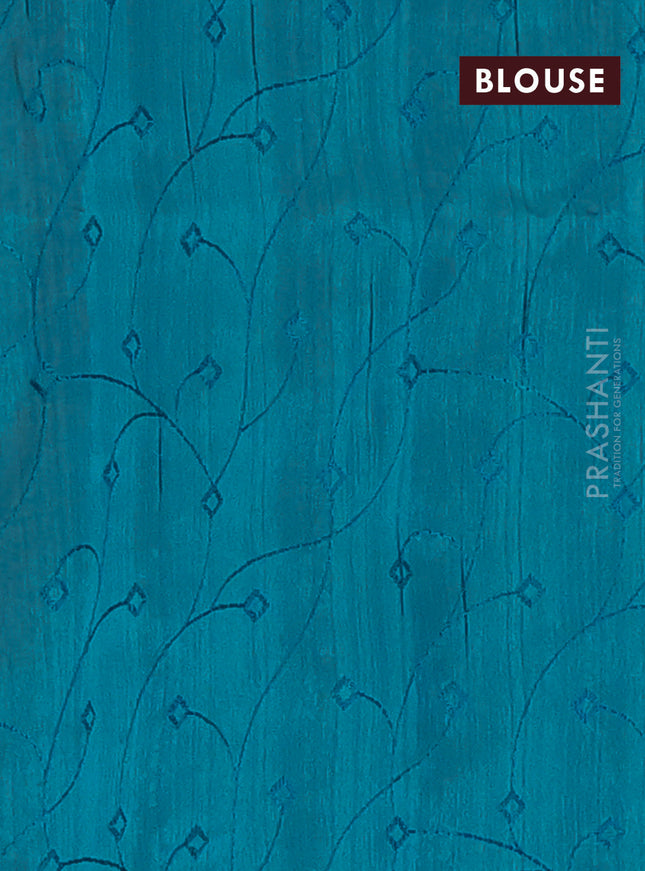 Semi raw silk saree teal green shade with embroidery work buttas and geometric design embroidery border