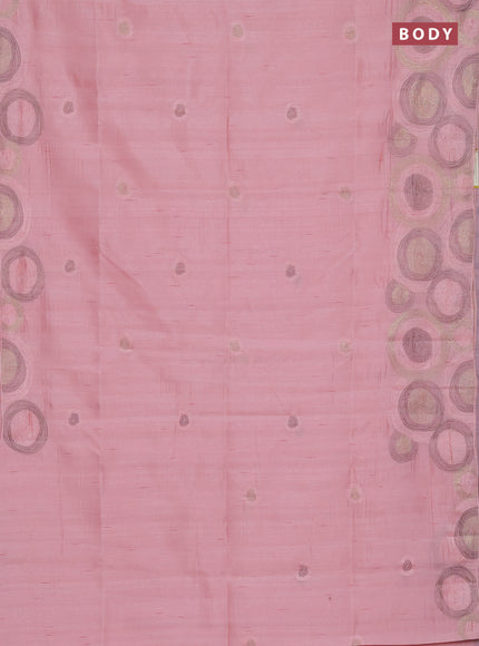 Semi raw silk saree peach shade with embroidery work buttas and geometric design embroidery border