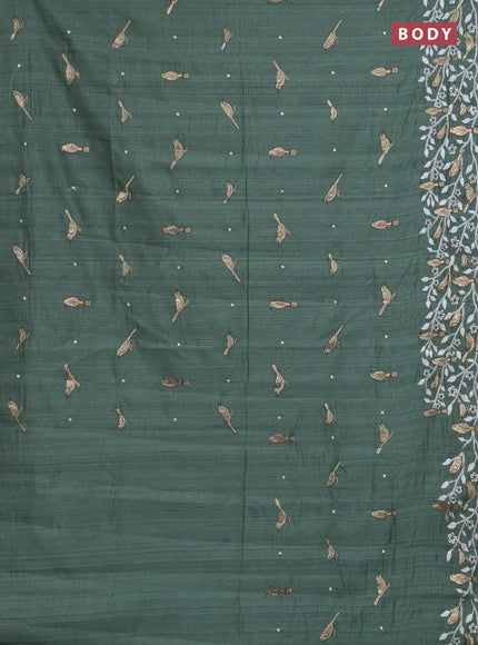 Semi raw silk saree green with embroidery work buttas and embroidery border