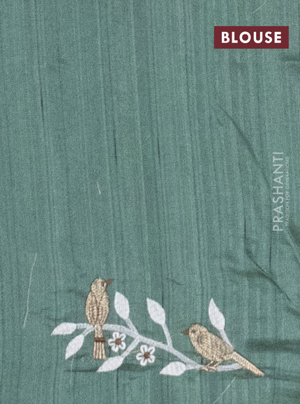 Semi raw silk saree green with embroidery work buttas and embroidery border