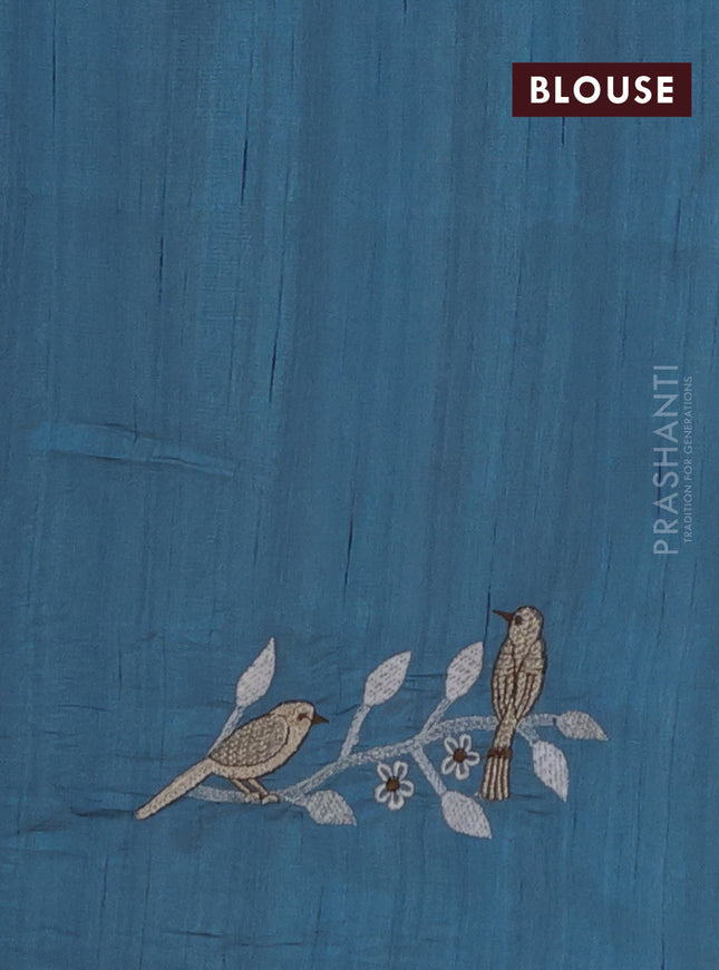 Semi raw silk saree pastel blue with embroidery work buttas and embroidery border