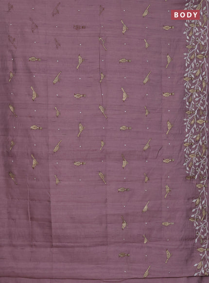 Semi raw silk saree mauve pink with embroidery work buttas and embroidery border