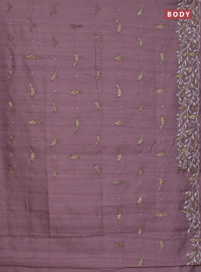 Semi raw silk saree mauve pink with embroidery work buttas and embroidery border