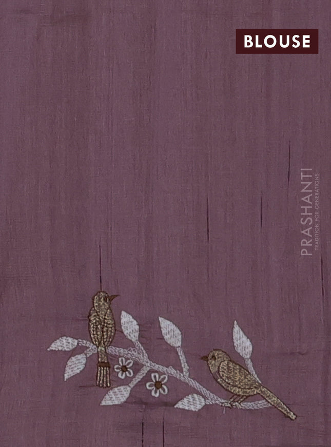 Semi raw silk saree mauve pink with embroidery work buttas and embroidery border