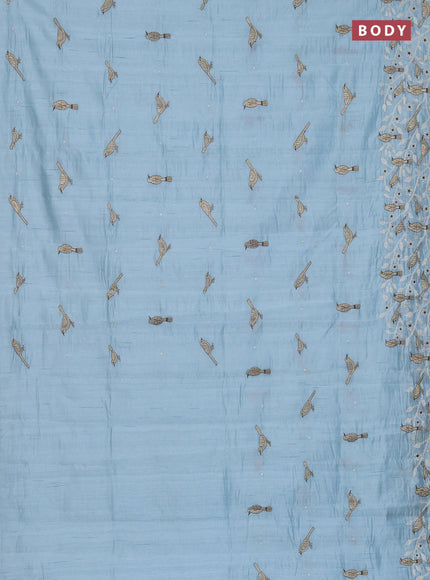 Semi raw silk saree pastel blue with embroidery work buttas and embroidery border