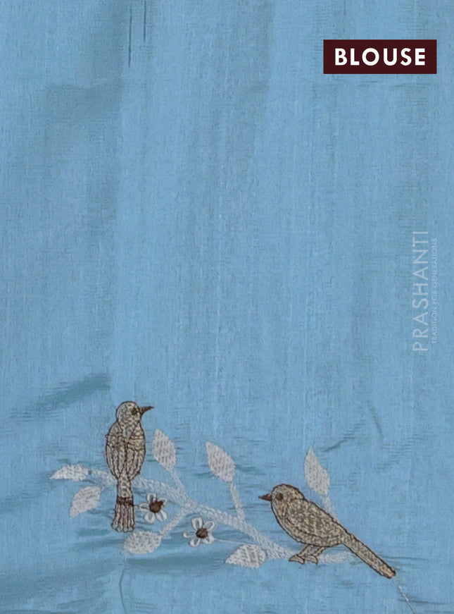 Semi raw silk saree pastel blue with embroidery work buttas and embroidery border