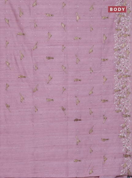 Semi raw silk saree pastel pink with embroidery work buttas and embroidery border