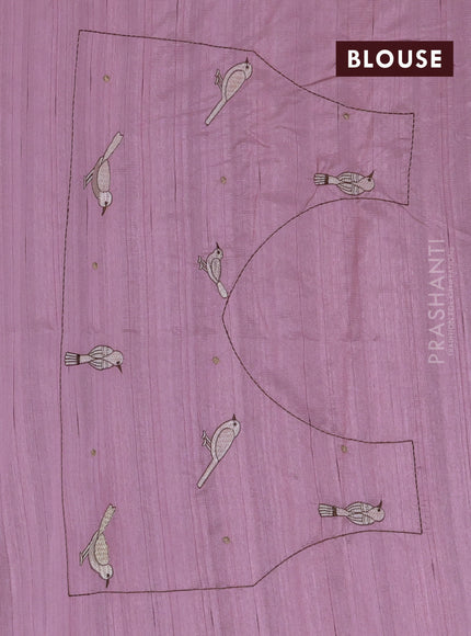 Semi raw silk saree pastel pink with embroidery work buttas and embroidery border