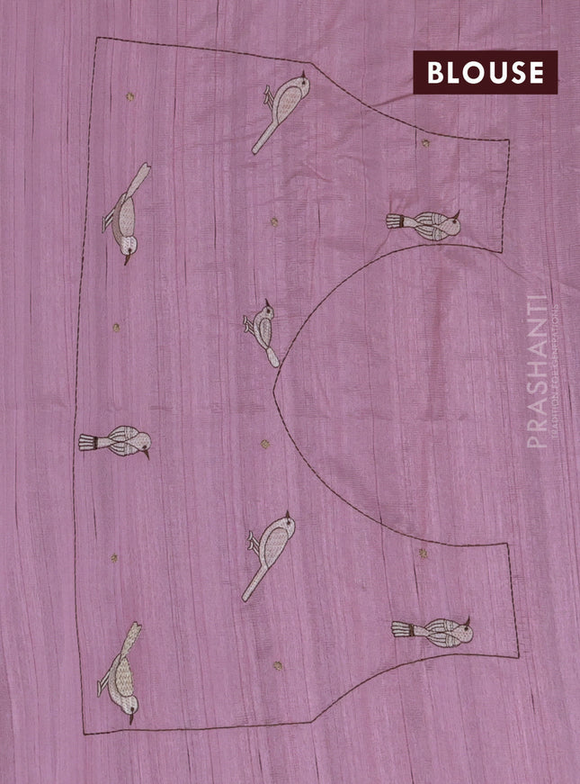 Semi raw silk saree pastel pink with embroidery work buttas and embroidery border