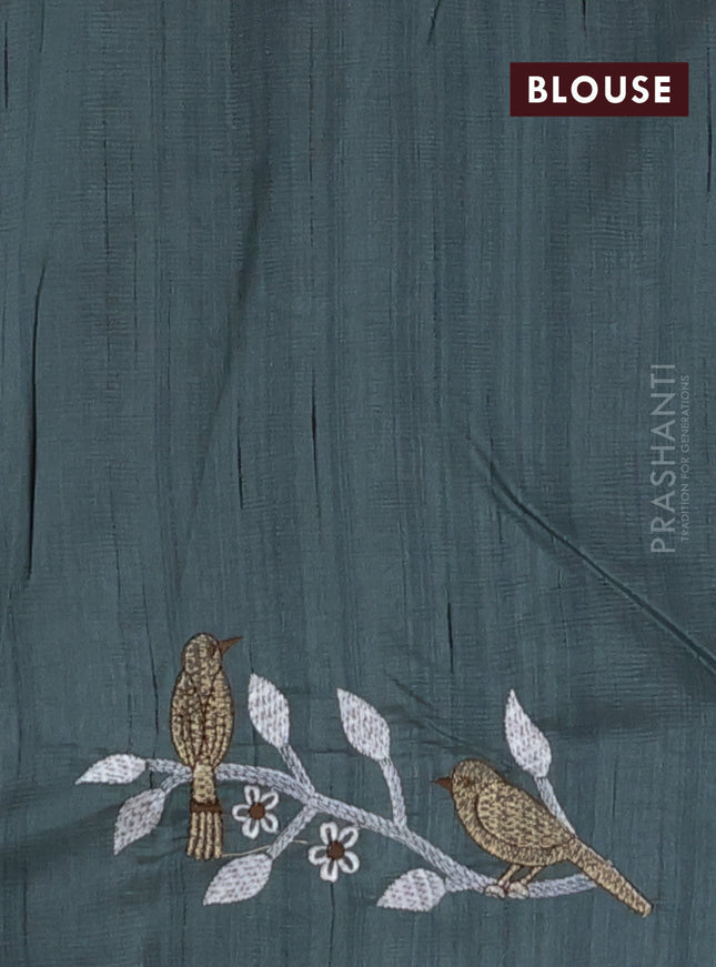 Semi raw silk saree green shade with embroidery work buttas and embroidery border