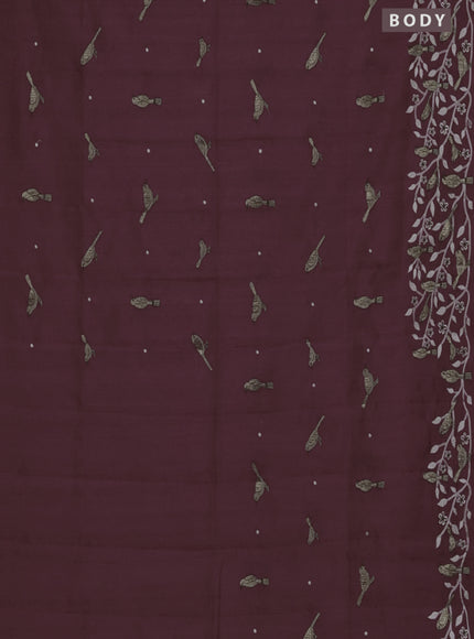Semi raw silk saree rosy brown with embroidery work buttas and embroidery border
