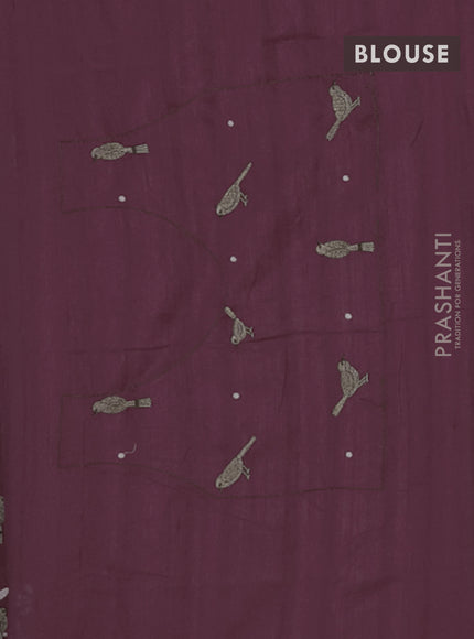 Semi raw silk saree rosy brown with embroidery work buttas and embroidery border