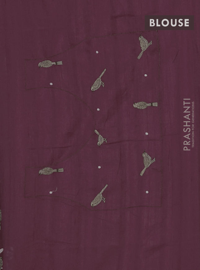 Semi raw silk saree rosy brown with embroidery work buttas and embroidery border