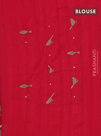 Semi raw silk saree dark pink with embroidery work buttas and embroidery border