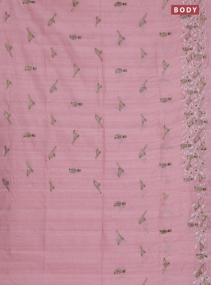 Semi raw silk saree peach shade with embroidery work buttas and embroidery border